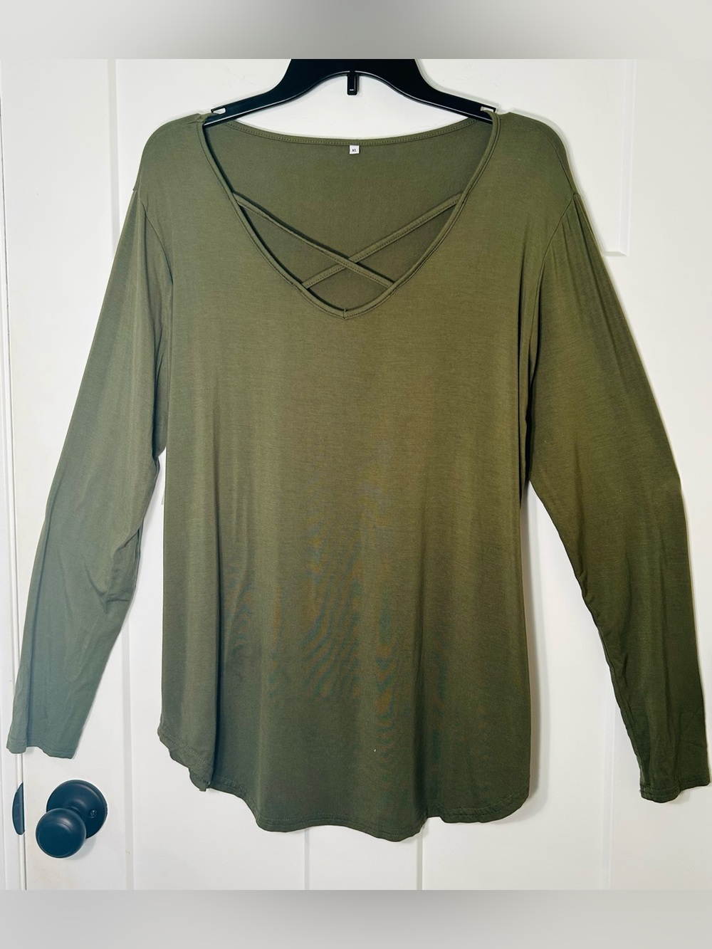 Source Unknown Olive Green Long Sleeve Crisscross V-Neck Top